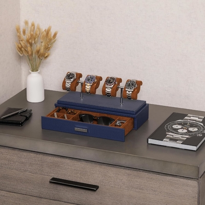 ROTHWELL Luxury Watch Display Case para 4 relógios caixa de relógio de couro com cobertura acrílica e deslizador removível em almofadas