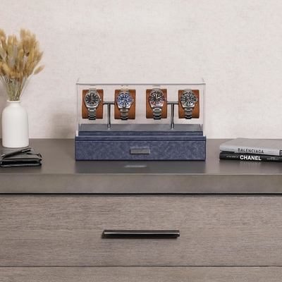 ROTHWELL Luxury Watch Display Case para 4 relógios caixa de relógio de couro com cobertura acrílica e deslizador removível em almofadas
