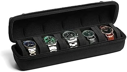 3 rolo de caixa de viagem de relógio, caixa de armazenamento de caixa de porta-relógio de porta-relógio de display com almofadas de espuma macia ajustável para todos os tamanhos