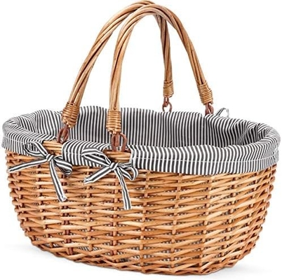 G GOOD GAIN Cesto de piquenique de vime com alças duplas, Cesto de piquenique Willow, Cesto de Páscoa tecido à mão,