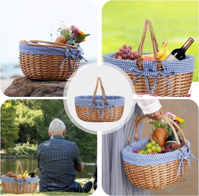 G GOOD GAIN Cesto de piquenique de vime com alças duplas, Cesto de piquenique Willow, Cesto de Páscoa tecido à mão,