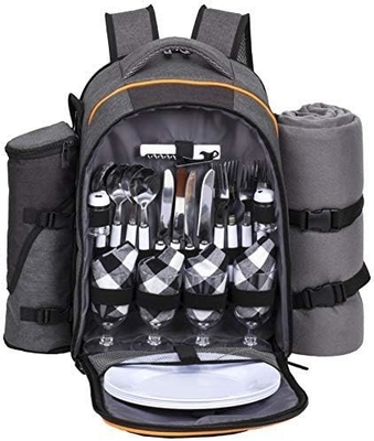 Cooler de mochila de piquenique para 4 pessoas com saco de arrefecimento à prova de vazamento, porta-vinho, cobertor de lã,