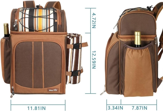 Cooler de mochila de piquenique para 4 pessoas com saco de arrefecimento à prova de vazamento, porta-vinho, cobertor de lã,