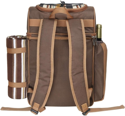 Cooler de mochila de piquenique para 4 pessoas com saco de arrefecimento à prova de vazamento, porta-vinho, cobertor de lã,