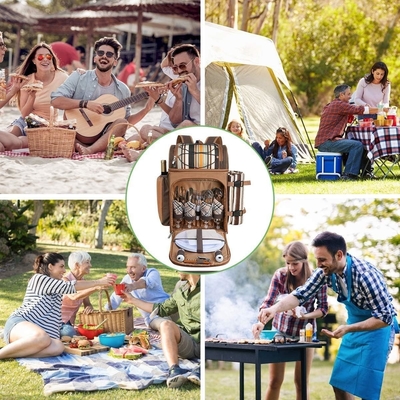 Cooler de mochila de piquenique para 4 pessoas com saco de arrefecimento à prova de vazamento, porta-vinho, cobertor de lã,