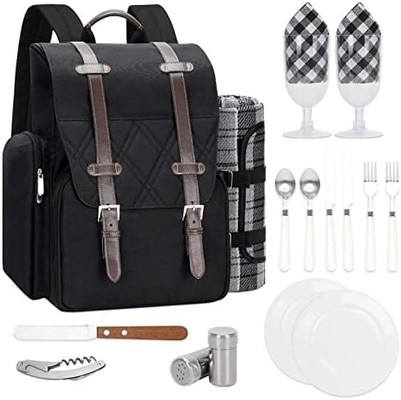 Mochila de piquenique para 4 pessoas com saco grande de refrigerador isolado, saco de piquenique com saco de vinho,