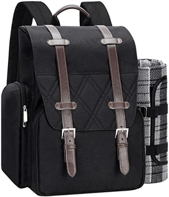 Mochila de piquenique para 4 pessoas com saco grande de refrigerador isolado, saco de piquenique com saco de vinho,