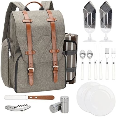 Mochila de piquenique para 4 pessoas com saco grande de refrigerador isolado, saco de piquenique com saco de vinho,