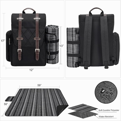 Mochila de piquenique para 4 pessoas com saco grande de refrigerador isolado, saco de piquenique com saco de vinho,