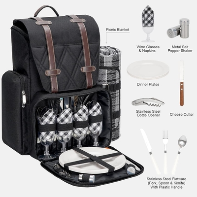 Mochila de piquenique para 4 pessoas com saco grande de refrigerador isolado, saco de piquenique com saco de vinho,
