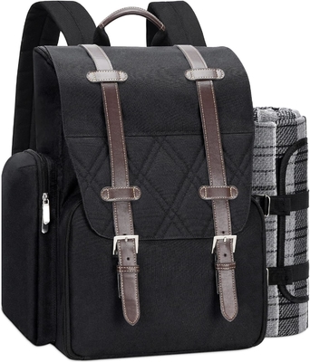 Mochila de piquenique para 4 pessoas com saco grande de refrigerador isolado, saco de piquenique com saco de vinho,