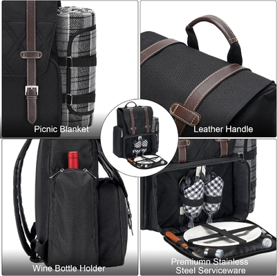 Mochila de piquenique para 4 pessoas com saco grande de refrigerador isolado, saco de piquenique com saco de vinho,