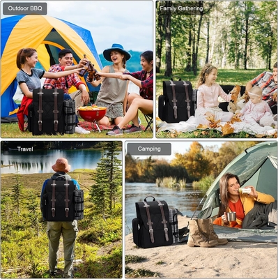 Mochila de piquenique para 4 pessoas com saco grande de refrigerador isolado, saco de piquenique com saco de vinho,