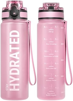 Garrafa de água esportiva com marcação de horário - Horas para beber - Tritano, livre de BPA, à prova de vazamento,