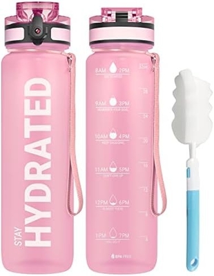 Garrafa de água esportiva com marcação de horário - Horas para beber - Tritano, livre de BPA, à prova de vazamento,