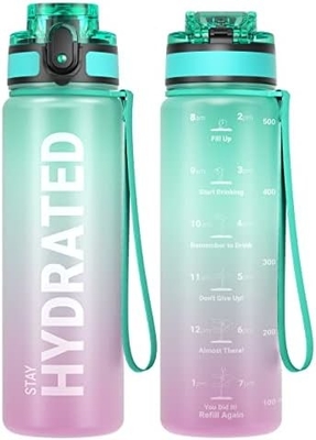 Garrafa de água esportiva com marcação de horário - Horas para beber - Tritano, livre de BPA, à prova de vazamento,