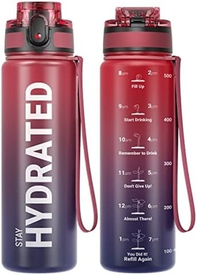 Garrafa de água esportiva com marcação de horário - Horas para beber - Tritano, livre de BPA, à prova de vazamento,