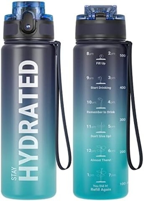 Garrafa de água esportiva com marcação de horário - Horas para beber - Tritano, livre de BPA, à prova de vazamento,