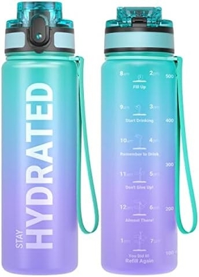 Garrafa de água esportiva com marcação de horário - Horas para beber - Tritano, livre de BPA, à prova de vazamento,