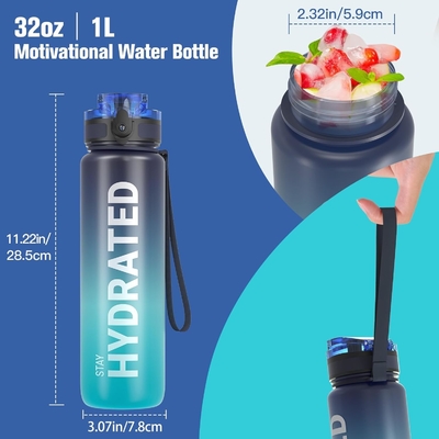 Garrafa de água esportiva com marcação de horário - Horas para beber - Tritano, livre de BPA, à prova de vazamento,