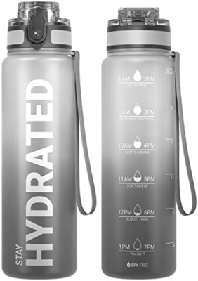 Garrafa de água esportiva com marcação de horário - Horas para beber - Tritano, livre de BPA, à prova de vazamento,