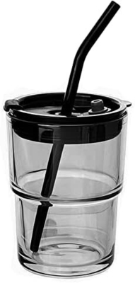 Copo de água de 13 oz/400 ml, copos com palha e tampa selada Carregar para o café, chá gelado, vidro isolado de parede espessa