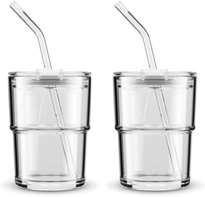 Copo de água de 13 oz/400 ml, copos com palha e tampa selada Carregar para o café, chá gelado, vidro isolado de parede espessa