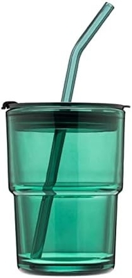 Copo de água de 13 oz/400 ml, copos com palha e tampa selada Carregar para o café, chá gelado, vidro isolado de parede espessa