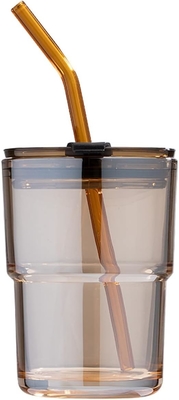 Copo de água de 13 oz/400 ml, copos com palha e tampa selada Carregar para o café, chá gelado, vidro isolado de parede espessa