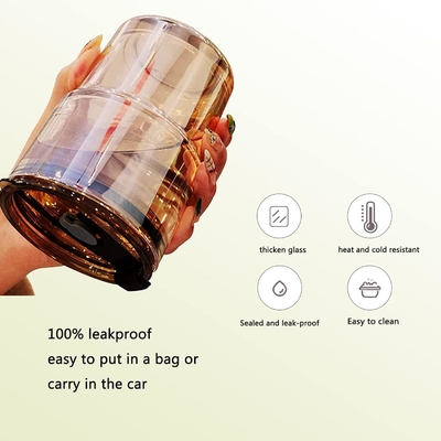 Copo de água de 13 oz/400 ml, copos com palha e tampa selada Carregar para o café, chá gelado, vidro isolado de parede espessa