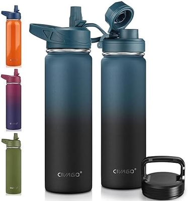 32 oz garrafa de água isolada com palha, de aço inoxidável, biberão esportivo de água com 3 tampas (palha, boca e tampa do cabo)