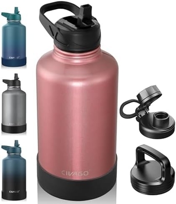 32 oz garrafa de água isolada com palha, de aço inoxidável, biberão esportivo de água com 3 tampas (palha, boca e tampa do cabo)