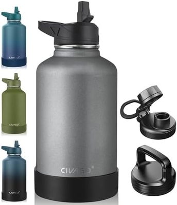 32 oz garrafa de água isolada com palha, de aço inoxidável, biberão esportivo de água com 3 tampas (palha, boca e tampa do cabo)