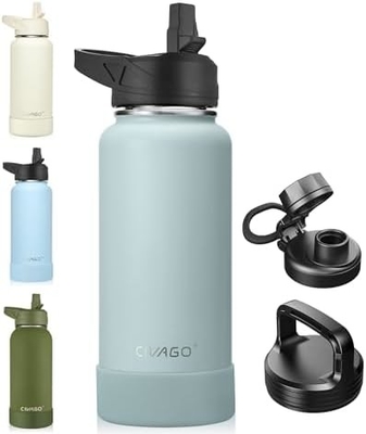 32 oz garrafa de água isolada com palha, de aço inoxidável, biberão esportivo de água com 3 tampas (palha, boca e tampa do cabo)