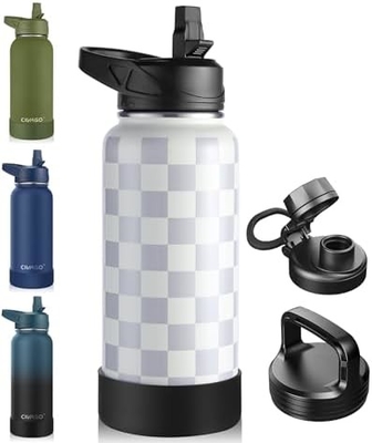 32 oz garrafa de água isolada com palha, de aço inoxidável, biberão esportivo de água com 3 tampas (palha, boca e tampa do cabo)