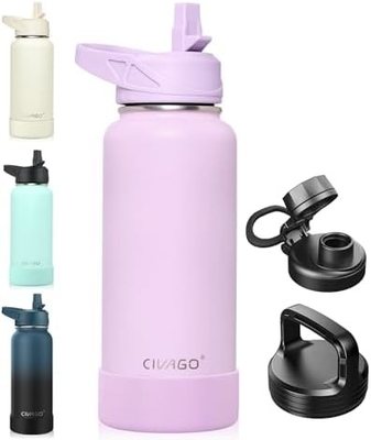 32 oz garrafa de água isolada com palha, de aço inoxidável, biberão esportivo de água com 3 tampas (palha, boca e tampa do cabo)