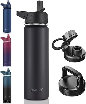 32 oz garrafa de água isolada com palha, de aço inoxidável, biberão esportivo de água com 3 tampas (palha, boca e tampa do cabo)