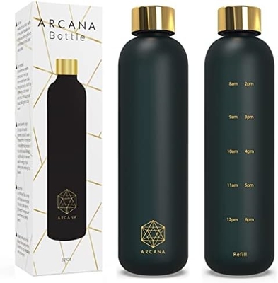 Garrafa de água ARCANA Arc com marcador de tempo - garrafas de água motivacionais com horários para beber - plástico congelado livre de BPA