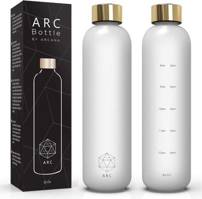 Garrafa de água ARCANA Arc com marcador de tempo - garrafas de água motivacionais com horários para beber - plástico congelado livre de BPA