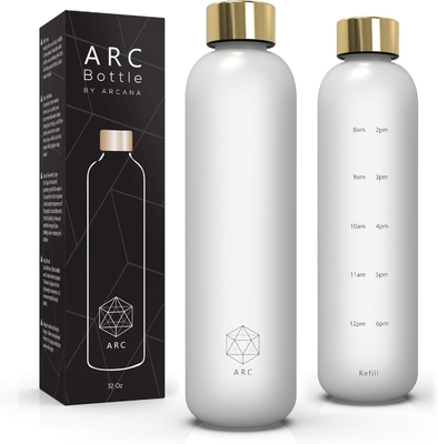 Garrafa de água ARCANA Arc com marcador de tempo - garrafas de água motivacionais com horários para beber - plástico congelado livre de BPA