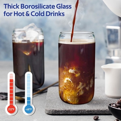 4 conjuntos de copos de vidro com tampas e canudos 16 oz, conjunto de copos para beber, taça de café gelado com tampas de bambu,