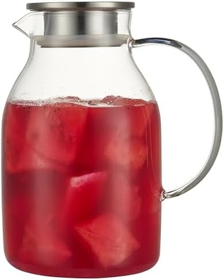 Jarro de vidro Karafu com tampa, jarro de água resistente ao calor de 68 oz para água quente / fria, chá gelado e suco de bebida clara