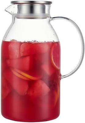 Jarro de vidro Karafu com tampa, jarro de água resistente ao calor de 68 oz para água quente / fria, chá gelado e suco de bebida clara