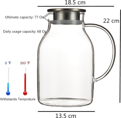Jarro de vidro Karafu com tampa, jarro de água resistente ao calor de 68 oz para água quente / fria, chá gelado e suco de bebida clara