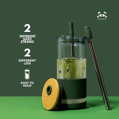 Copo de vidro com tampa e canudos -20 Fl Oz - Copo de café gelado de tamanho perfeito - Copo de smoothie com bambu
