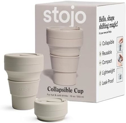 Copo de viagem dobrável - Verde Sage, 12oz / 355ml - Reutilizavel à prova de vazamento para uso no bolso