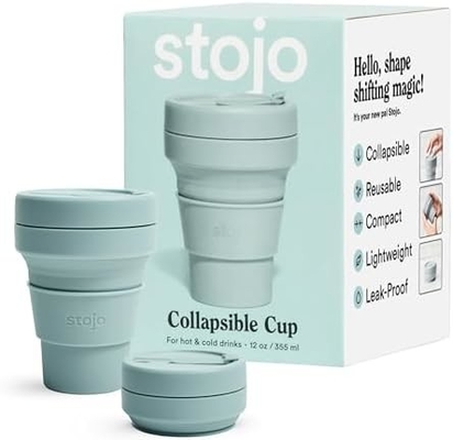 Copo de viagem dobrável - Verde Sage, 12oz / 355ml - Reutilizavel à prova de vazamento para uso no bolso