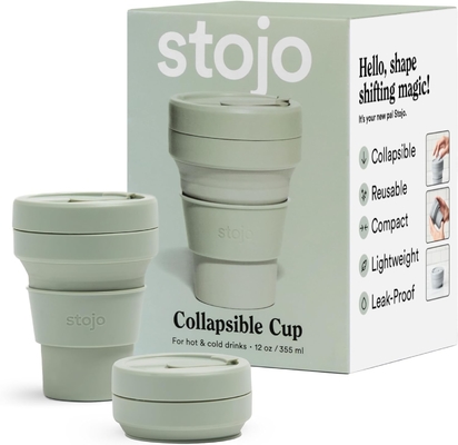 Copo de viagem dobrável - Verde Sage, 12oz / 355ml - Reutilizavel à prova de vazamento para uso no bolso