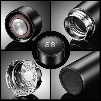 Garrafa de água com display de temperatura LED,Garrafa de água isolada a vácuo de parede dupla,Esporte automóvel de aço inoxidável