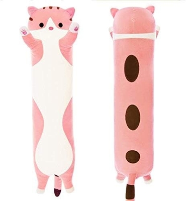 WUYU adorável boneca de gato de pelúcia lindo desenho animado fofinho recheado gatinho almofada longa lançamento almofada de dormir boneca brinquedo presente para crianças